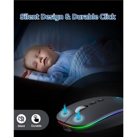 Bluetooth Mouse,LED Rechargeable Wireless Mouse(BT5.1+2.4G),Silent Computer Mice - Picture 5 of 6